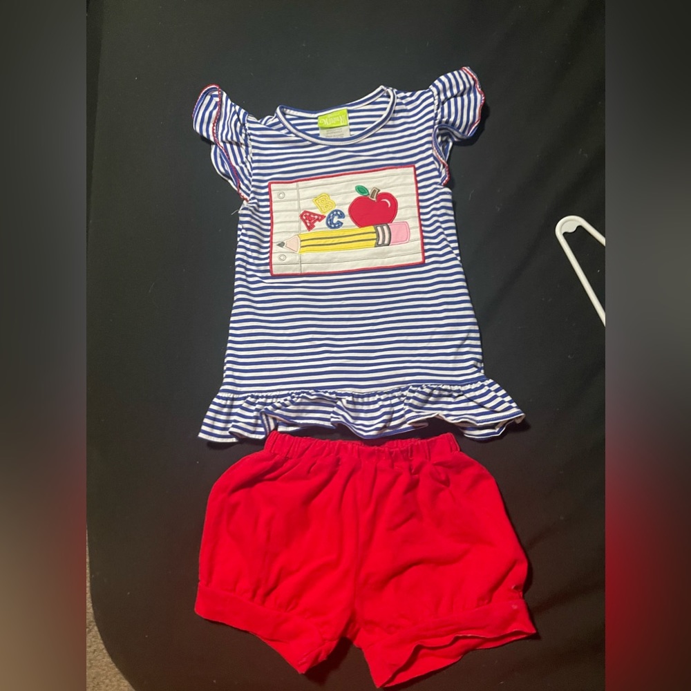 Smocked Auctions Royal Blue Stripe Knit Notebook Short Set